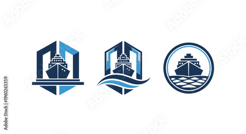 Set of Ship Cruise Logos, Nautical Emblem Collection, Vector Maritime Icons