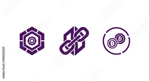 Blockchain Technology Icons: Cryptocurrency, Smart Contracts, Network Security