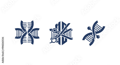 DNA helix icons with scissors in the middle, science and genetics concept