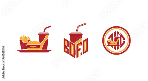 Fast Food Icons: Burger, Fries, and Drinks Set