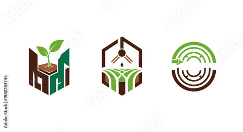 Eco-friendly agriculture logos: growth, technology, sustainability