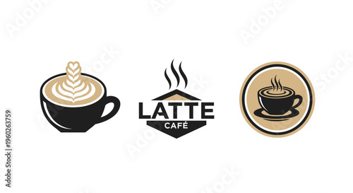 Latte Cafe Logo Collection: Coffee Cup Art, Emblem, and Emblematic Design
