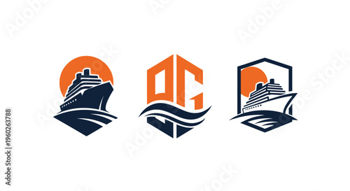 Modern Cruise Ship Logos Set