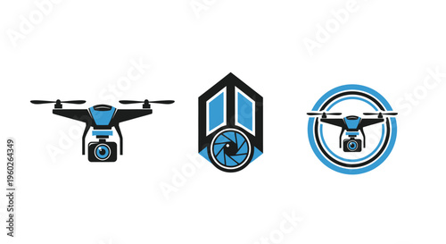 Drone Logo Icons Set - Aerial Photography and Videography Symbols