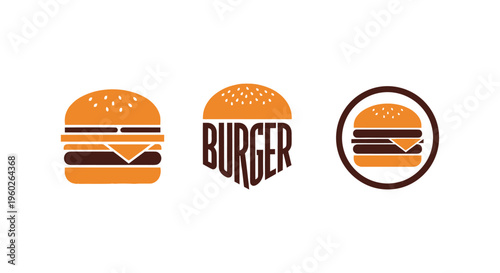 Burger Logo Set: Classic, Text-Based, and Circular Emblem Designs