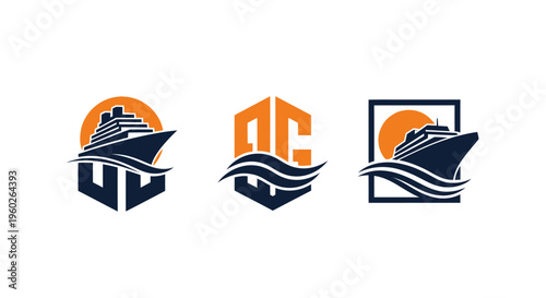 Cruise Ship Logos with Waves and Sun