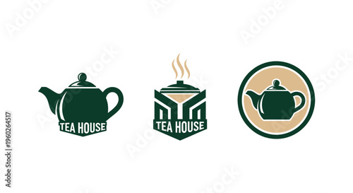 Tea House Logo Designs: Teapot Icons, Emblem, and Circular Badge