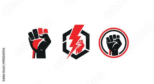 Fist Icon Set: Power, Revolution, Unity, Strength, Protest, Energy