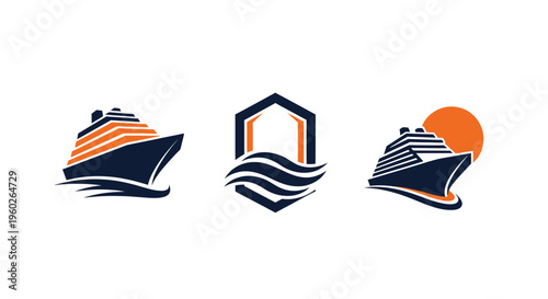 Cruise Ship Vector Icons Set: Ocean Voyage, Travel, and Maritime Adventure