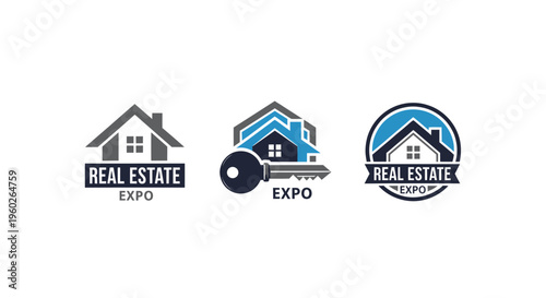 Real Estate Expo Logos: House and Key Icons with Text