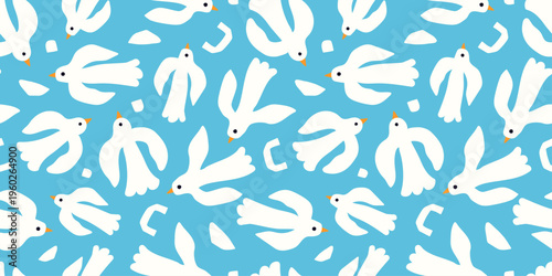 Seamless abstract pattern with birds in a naive style