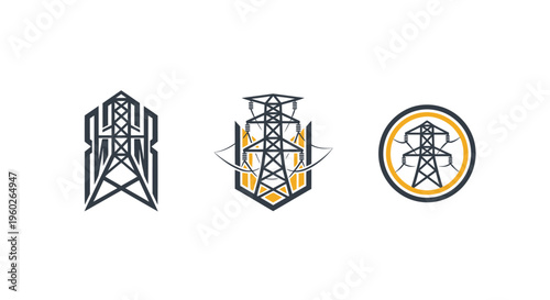 Power Line Tower Logos: Industrial Energy Icons