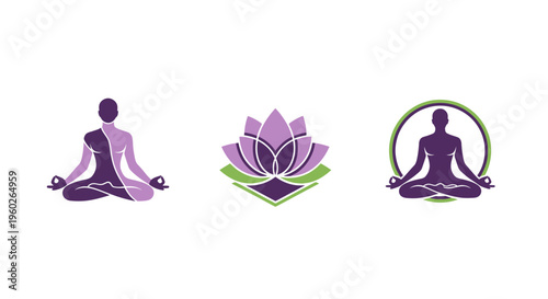 Yoga Meditation Lotus Flower Symbol Icon Set