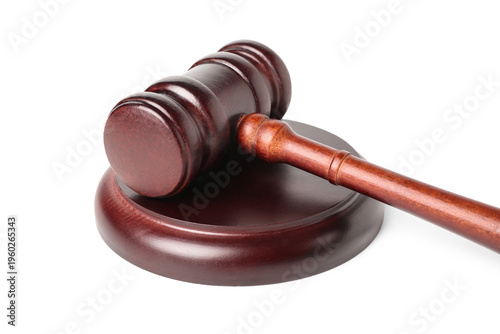 Judge's gavel on white back...
