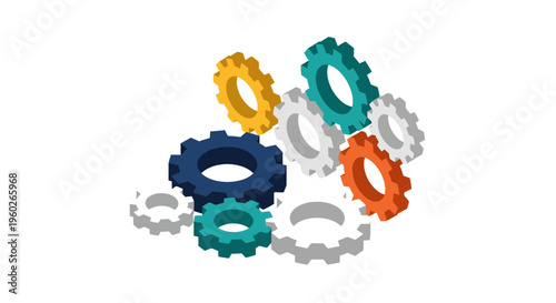 Colorful plastic interlocking gear toys.