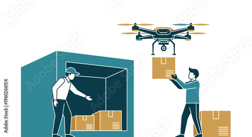 Men loading boxes with drone.