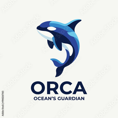 A bold orca logo presented in a dynamic pose, designed with waves of blue and white, symbolizing elegance, power, and the importance of ocean conservation.