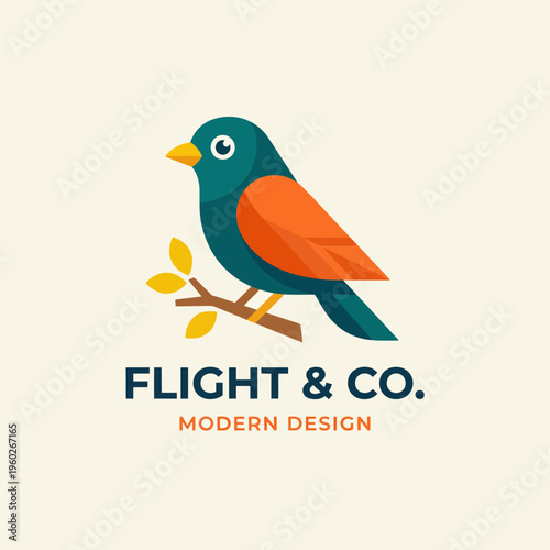 An artfully crafted bird sitting stylishly on a branch, blending modern and minimalistic design elements to create a serene and appealing visual for design lovers.