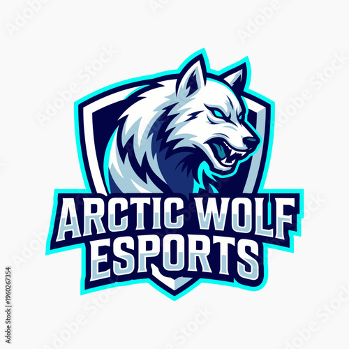 A fierce Arctic wolf esports logo featuring a stylized wolf head and vibrant colors, representing strength, competitiveness, and the spirit of gaming culture.