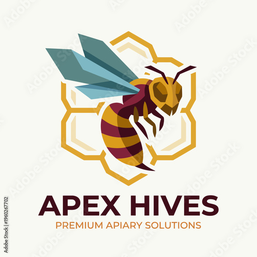 An elegant logo featuring a geometric bee, symbolizing premium apiary solutions, emphasizing the importance of bees in the ecosystem and beekeeping industry.