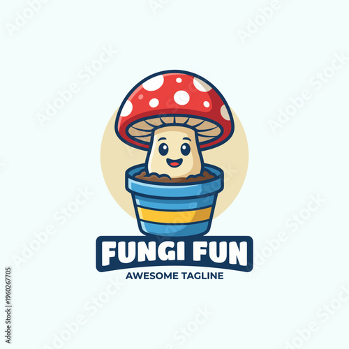 A cheerful mushroom in a pot design that brings joy and a sense of fun, perfect for brands that want to convey light-heartedness and whimsy in their marketing.