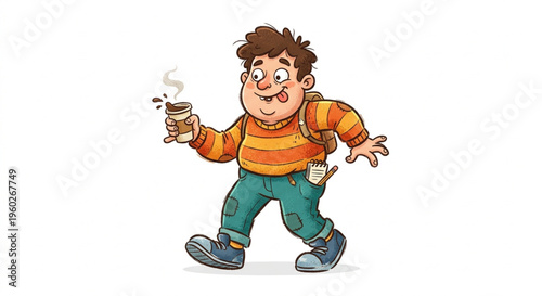 Funny clumsy character steeping on banana peel on squence 