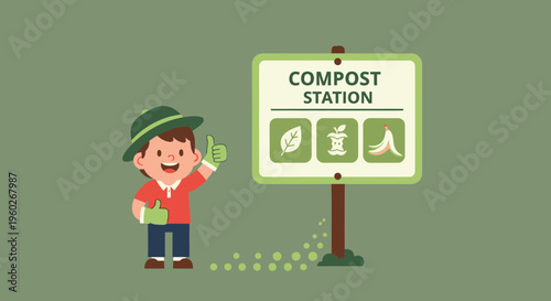 Enthusiastic Child At Compost Station Promoting Eco-Friendly Recycling