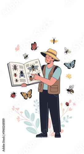 Entomologist Studying Insects And Butterflies Nature Exploration And Scientific Discovery