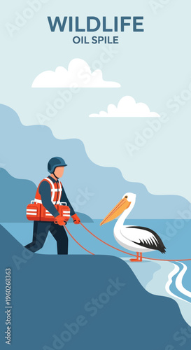 Environmental Rescue Worker Aids Oil-Soaked Pelican Wildlife Crisis