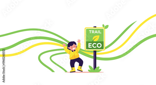 Excited Child Discovers Eco Trail Signage Joyful Exploration Of Nature Path