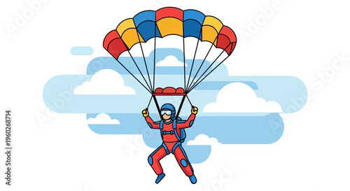 Exciting Skydiver Descending Gracefully Under Colorful Parachute