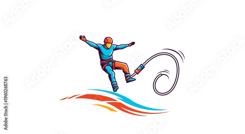 Exhilarating Bungee Jumper Illustration With Dynamic Motion Lines