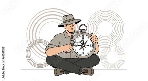 Explorer Investigating Compass Guidance With Magnifying Glass Art