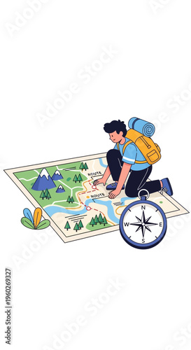 Explorer Planning Adventure With Compass And Map