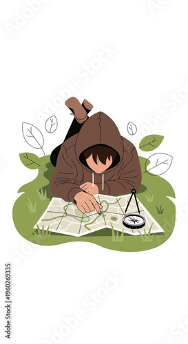 Explorer Planning Adventure With Map And Compass Outdoors