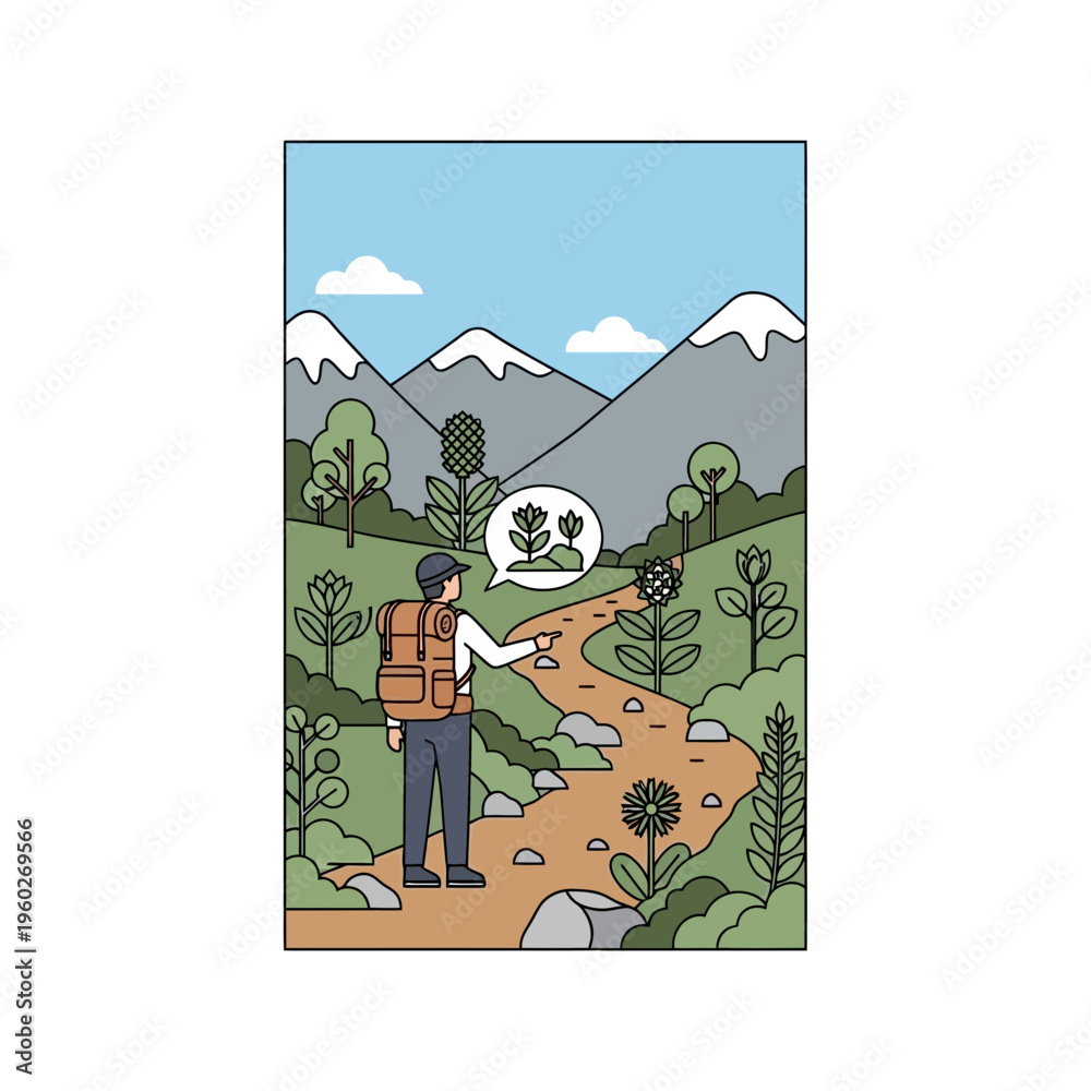 Obraz premium Exploring Nature And Discovering Unique Flora On A Mountain Trail Adventure