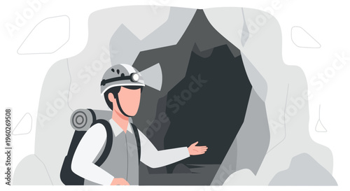 Explorer Ventures Into Mysterious Cave Entrance With Headlamp Adventure Awaits