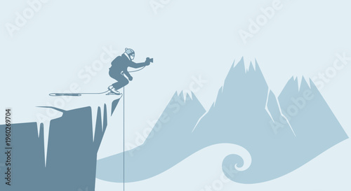 Extreme Adventurer Capturing Epic Mountain Views From Icy Cliff Edge