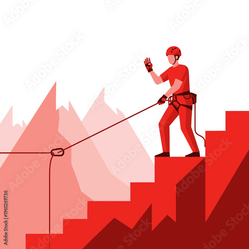 Extreme Mountain Climbing Adventure Sports Safety Equipment And Skillful Descent