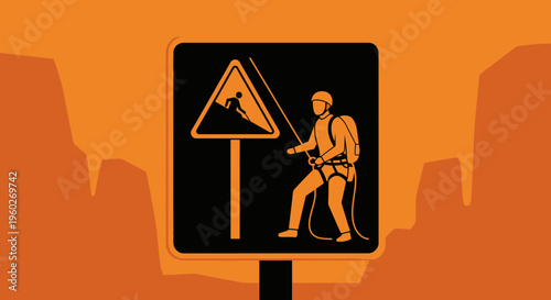 Extreme Sports Warning Sign For Rappelling And Climbing Adventures