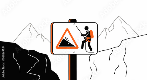 Extreme Warning Sign For Rappelling And Steep Terrain In Mountainous Areas