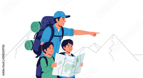 Family Adventure Guiding Through Mountainous Terrain With Map