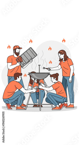 Family Gathering Around A Backyard Barbecue Grill Outdoor Cooking Fun