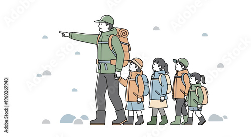 Family Hiking Adventure With Parent And Children Exploring Nature