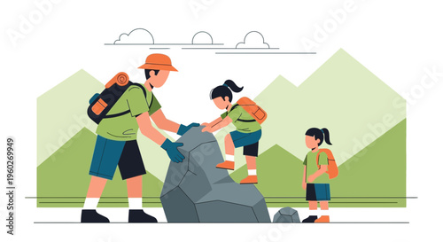 Family Mountain Climbing Adventure And Outdoor Activity Exploration