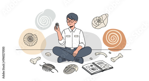 Fascinated Paleontologist Studying Ancient Fossil Discoveries With Enthusiasm