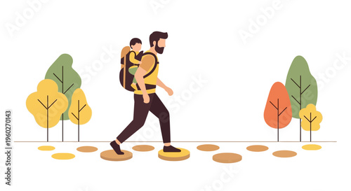 Father And Child Backpacking Adventure Exploring Nature Path