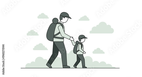Father And Child Backpacking Adventure Journey