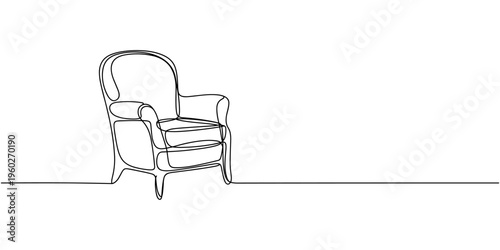 Self drawing line armchair continuous one single line drawn concept, Self drawing of modern armchair drawn by one continuous line. single line doodle furniture