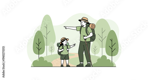 Father And Child Hiking Adventure Outdoor Exploration In Nature